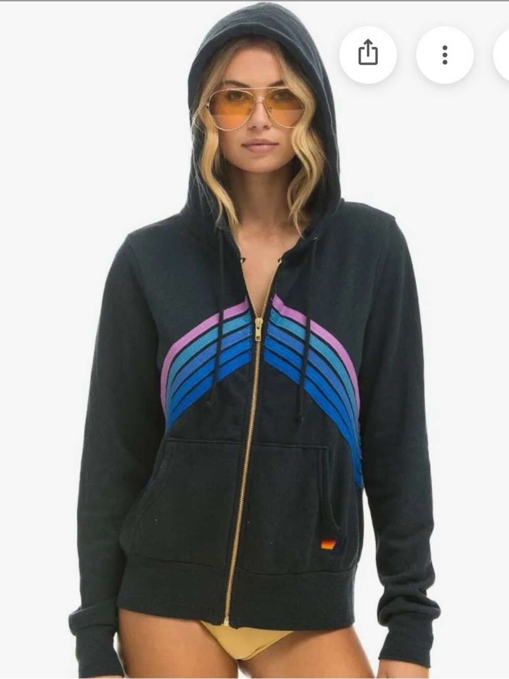 Aviator Nation Zip-Up Five Stripe Charcoal Mountain Stitch Hoodie in XL - RARE!